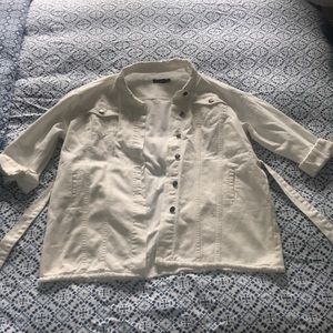 Oversized white belted jacket